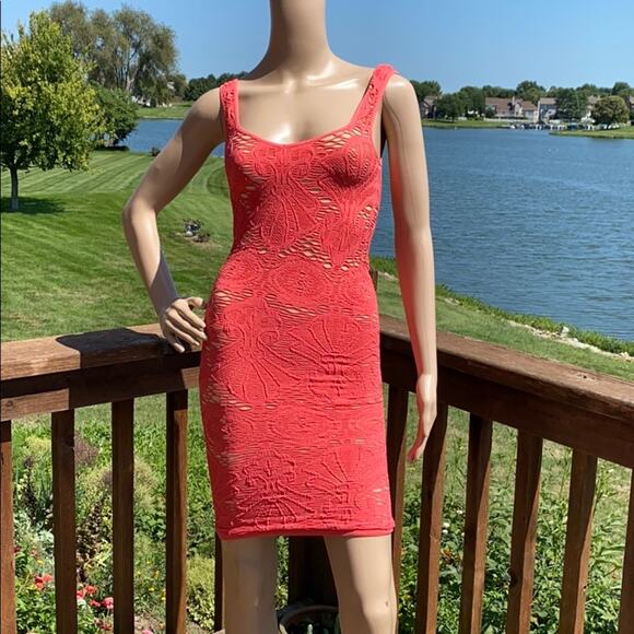 Intimately Free People Coral Bodycon Mini Dress Size XS Stretchy Sweetheart Neck - Picture 1 of 4